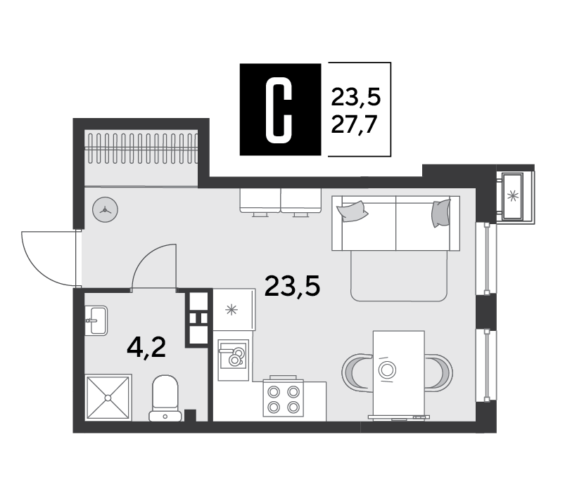 Студия 27,7 м2