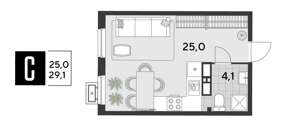 Студия 29,1 м2
