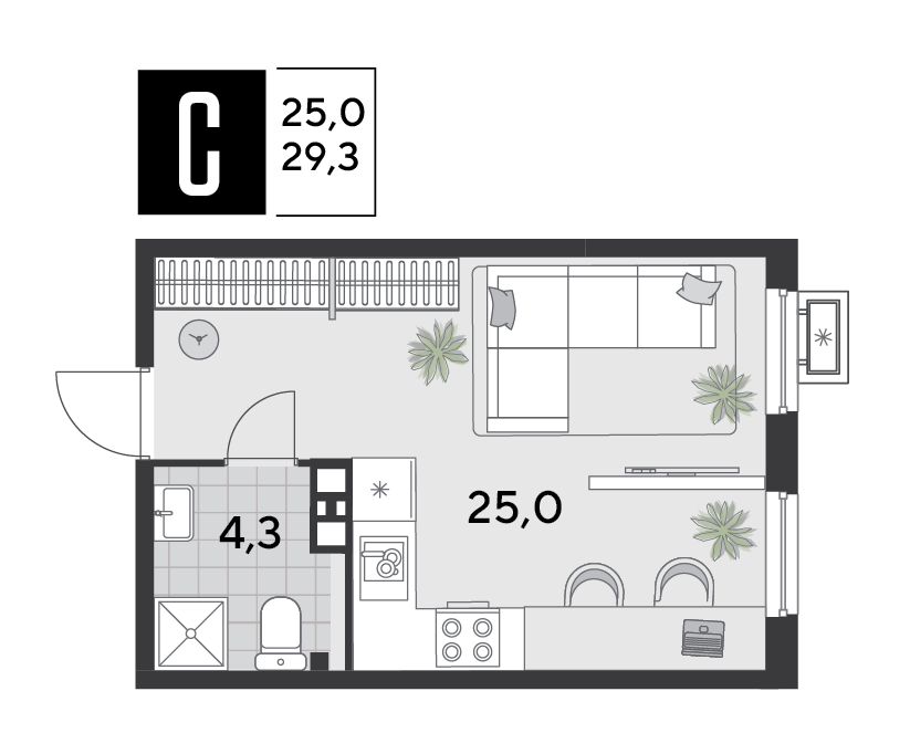 Студия 29,3 м2